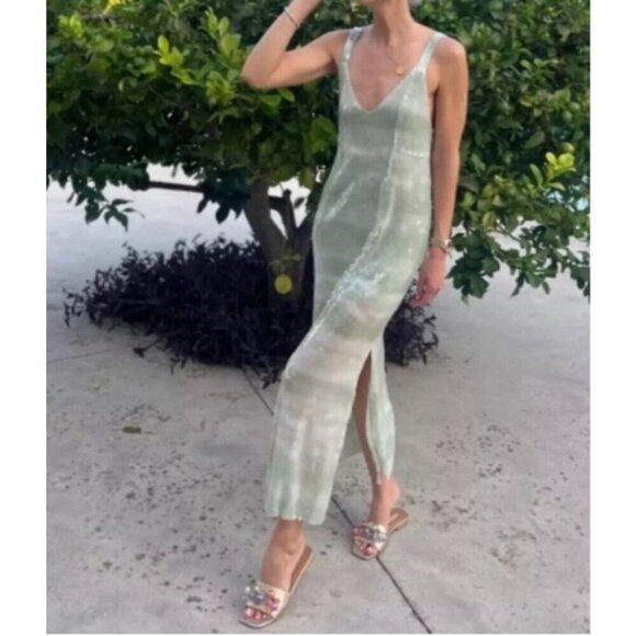 NWT Caroline Constas Dress Midi Slip in Mint Green Ombre Sequins S - Picture 1 of 8